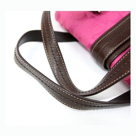 Coach Pink Signature C Canvas Leather Footed Shoulder Bag Handbag - Picture 8 of 14